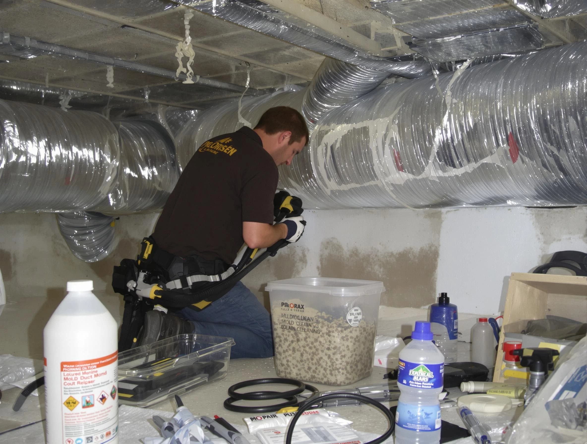 La Cienega Air Duct Cleaning specialist performing professional mold removal from air ducts in La Cienega