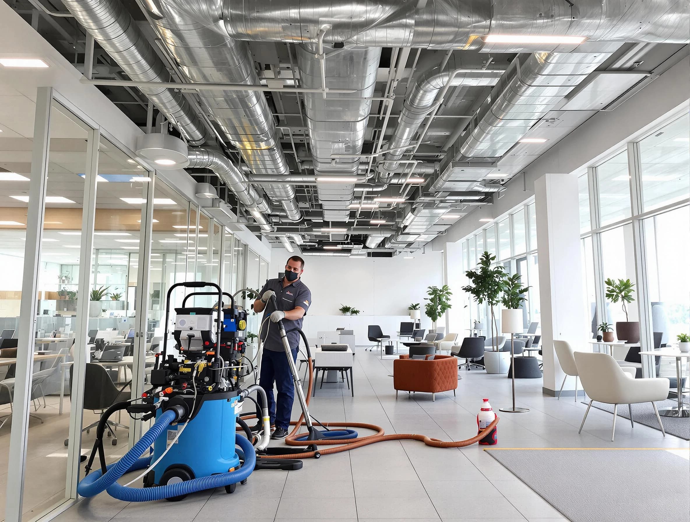 La Cienega Air Duct Cleaning team conducting comprehensive commercial duct cleaning at a business location in La Cienega