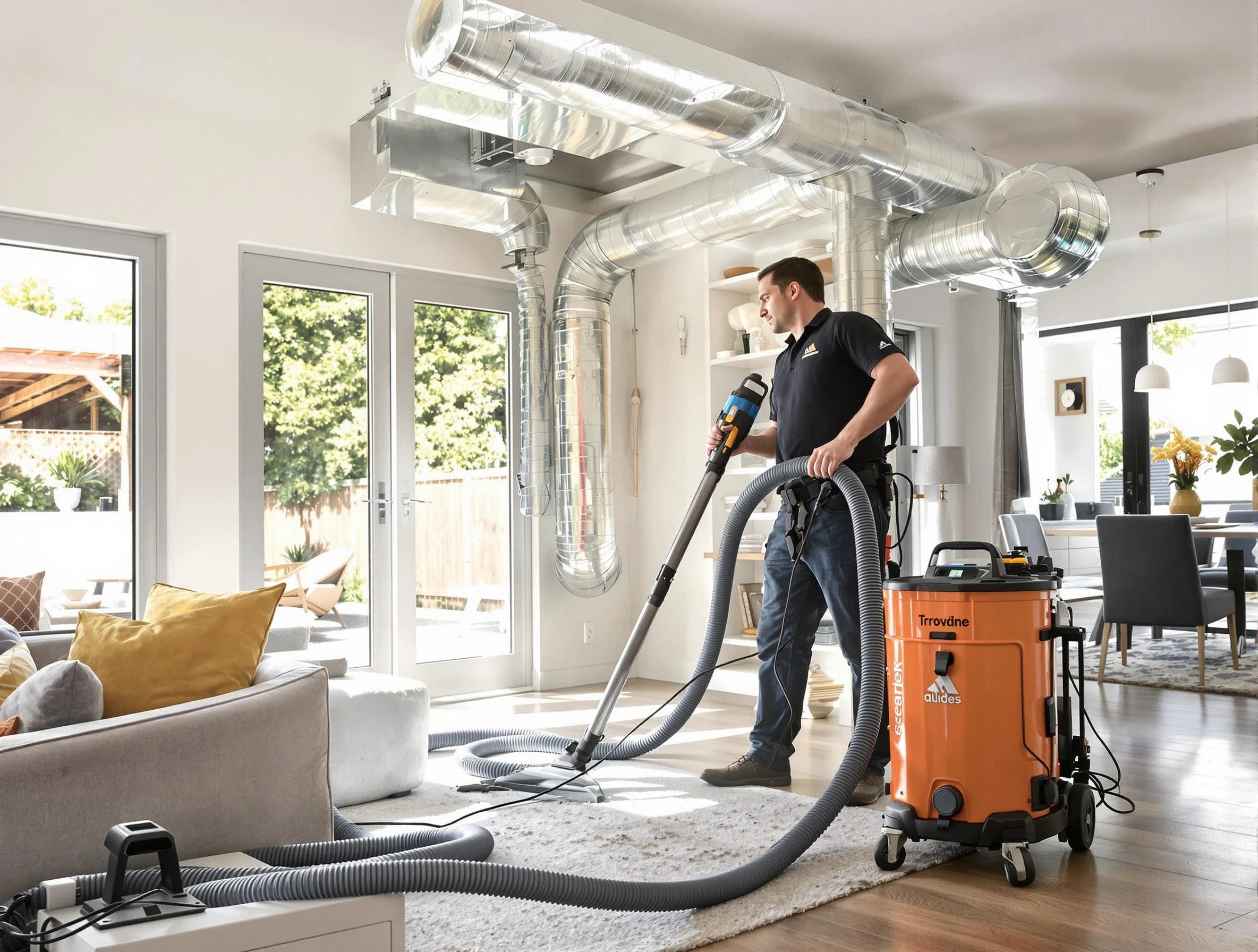 La Cienega Air Duct Cleaning specialist performing thorough residential duct cleaning using advanced equipment in La Cienega