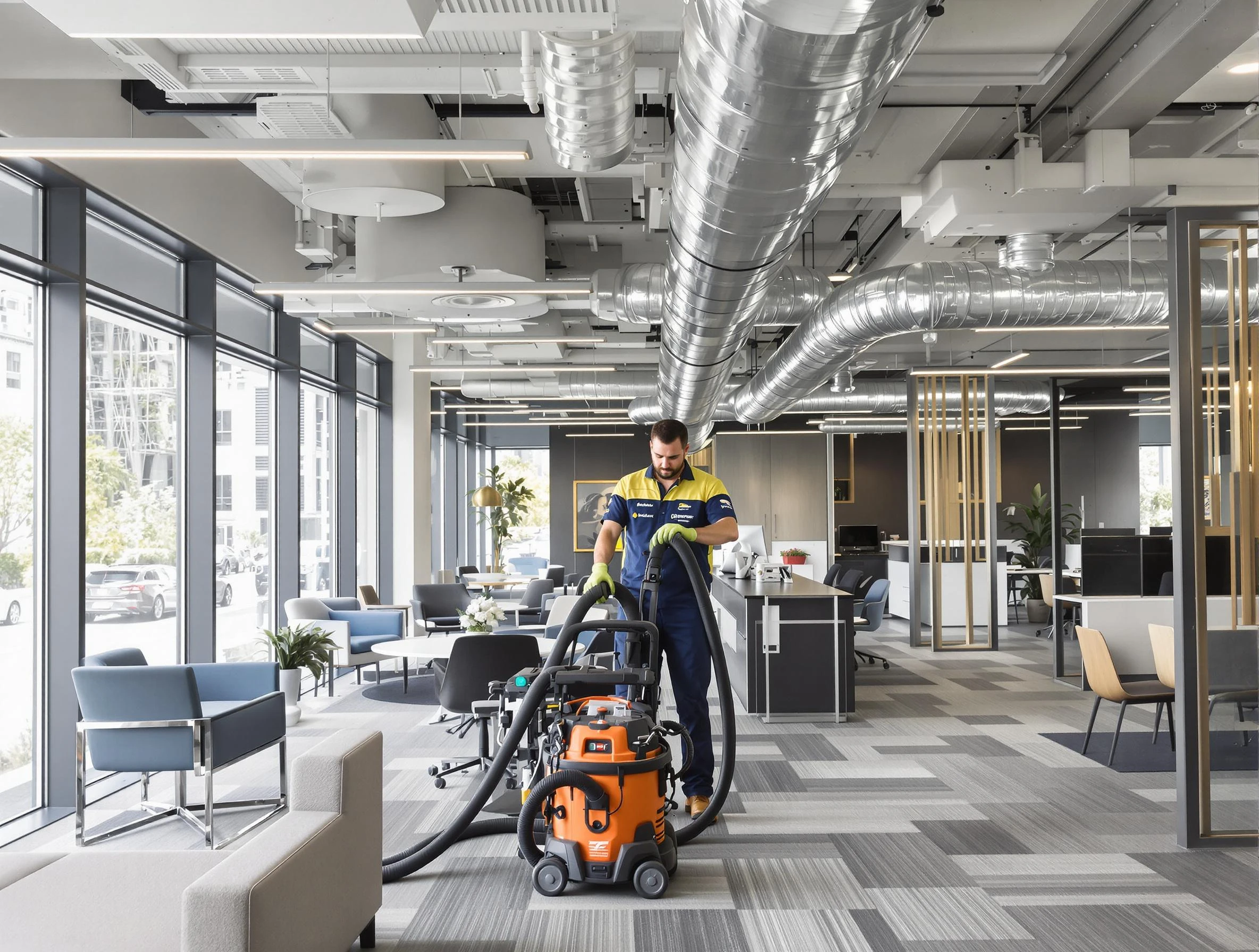La Cienega Air Duct Cleaning team performing thorough commercial duct cleaning at a La Cienega business center